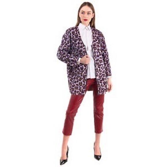 PINKO Italy Leopard Print Coat V Neck Purple Pink Sz Italy 46 US 10 NWT $400 - Picture 1 of 10